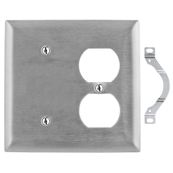 Hubbell Wiring Device-Kellems Wallplates and Boxes, Metallic Plates, 2- Gang, 1) Blank 1) Duplex Opening, Standard Size, Stainless Steel SS148 - main